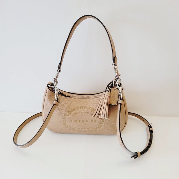 Coach CM084 Heritage Leather Teri Shoulder Bag Handbag Crossbody Taupe - Picture 2 of 7